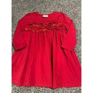 Cc26 Hanna Andersson Red Long‎ Sleeve Ruffle Dress Size 100 3T 4T